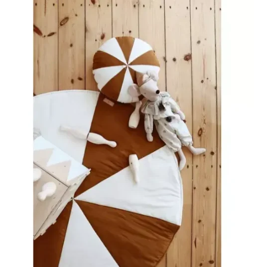 “Caramel Circus” Round Patchwork Pillow