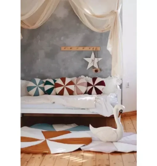 “Caramel Circus” Round Patchwork Pillow