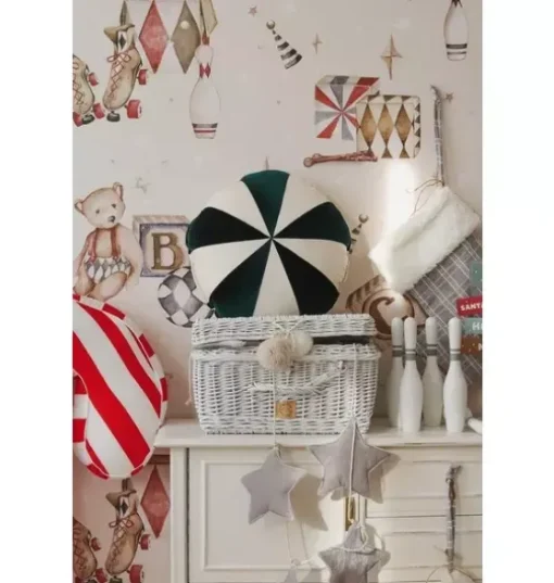 “Green Circus” Round Patchwork Pillow