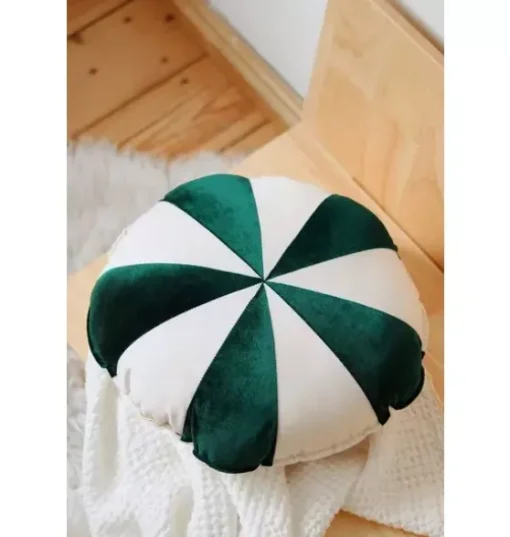 “Green Circus” Round Patchwork Pillow