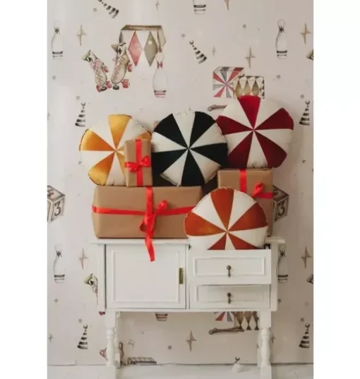 “Green Circus” Round Patchwork Pillow