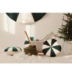“Green Circus” Round Patchwork Pillow