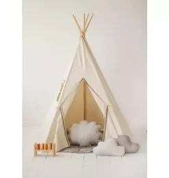 “Grey Pompoms” Teepee with Pompoms and Round Mat Set