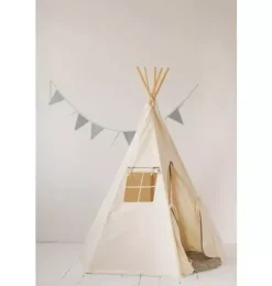“Grey Pompoms” Teepee with Pompoms and Round Mat Set
