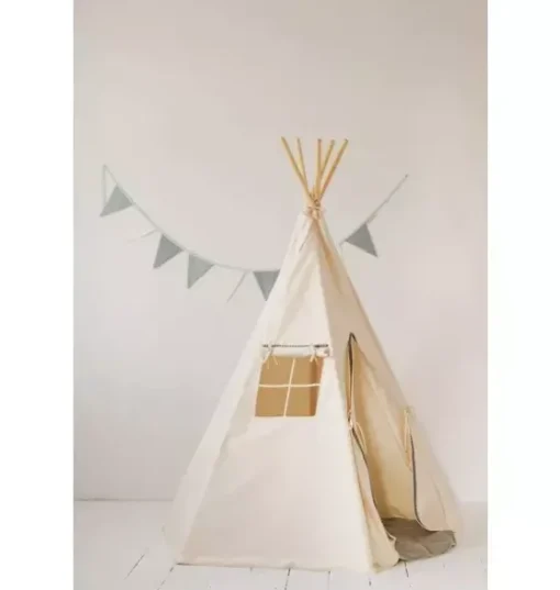 “Grey Pompoms” Teepee with Pompoms and Round Mat Set