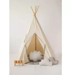 “Grey Pompoms” Teepee Tent with Pompoms