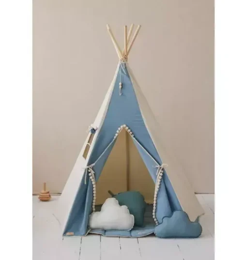 “Jeans” Teepee with Pompoms and Round Mat Set
