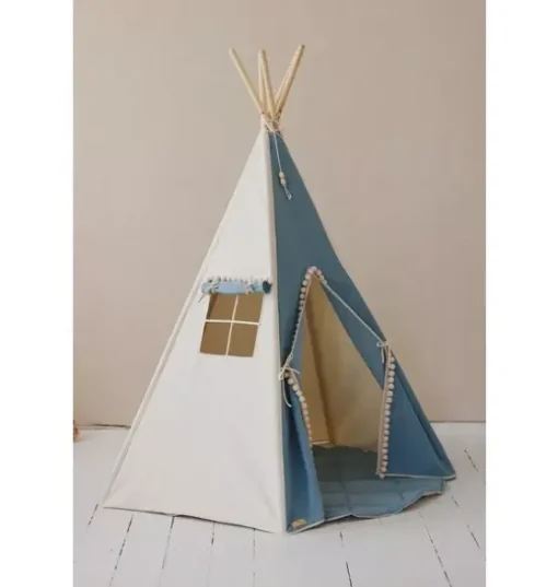 “Jeans” Teepee with Pompoms and Round Mat Set