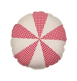 “Red Checkered” Round Patchwork Pillow