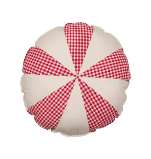 “Red Checkered” Round Patchwork Pillow