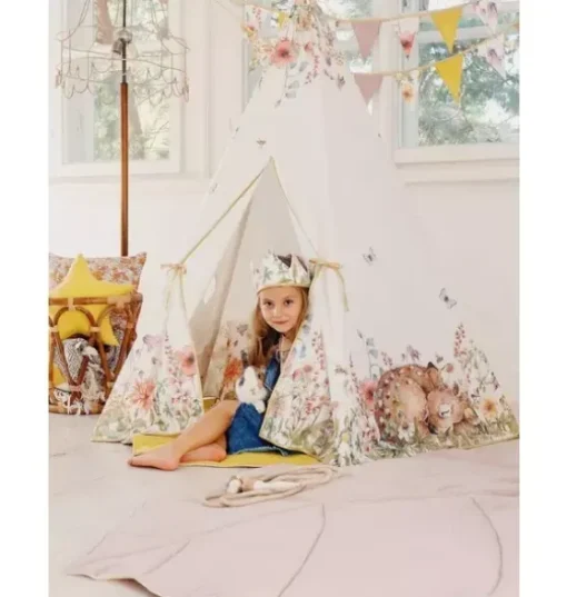 “Wildflowers” Teepee and "Powder Pink" Leaf Mat Set