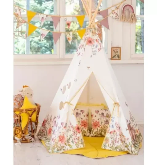 “Wildflowers” Teepee and "Powder Pink" Leaf Mat Set
