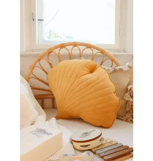 Linen “Mango” Ginkgo Leaf Pillow