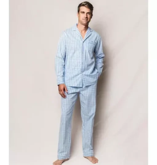 Men's Light Blue Gingham Pajama Set