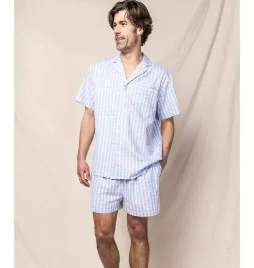Men's Light Blue Gingham Short Set