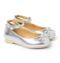 Metallic Ankle Strap Bow Ballet Flat