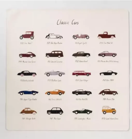 Mini High Chair Mat - Classic Cars