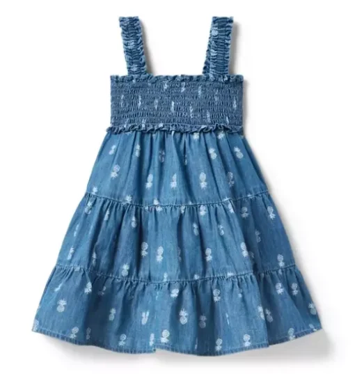 Pineapple Chambray Smocked Dress
