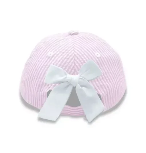 Pink Seersucker Sailboat Bow Baseball Hat