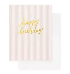 Pink Stripe Happy Birthday Greeting Card