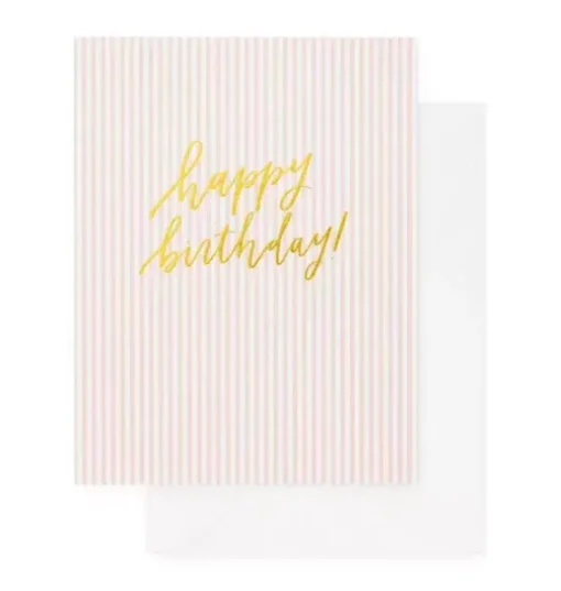 Pink Stripe Happy Birthday Greeting Card