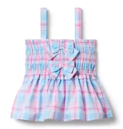Plaid Bow Smocked Top
