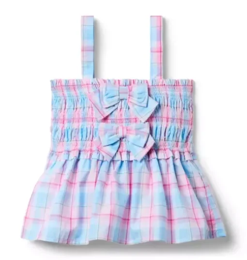 Plaid Bow Smocked Top