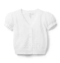 Pointelle Puff Sleeve Cardigan