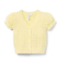 Pointelle Puff Sleeve Cardigan