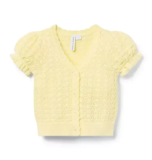 Pointelle Puff Sleeve Cardigan