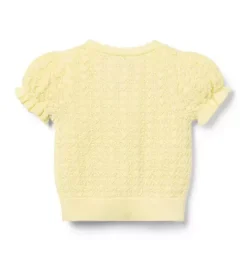 Pointelle Puff Sleeve Cardigan