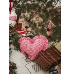 "Red Checkered" Heart Pillow with Frill