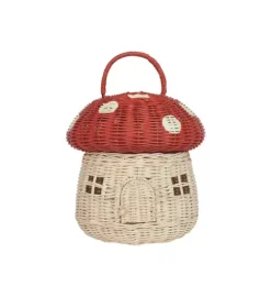 Rattan Mushroom Basket - Red