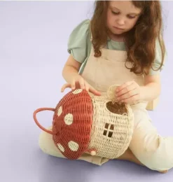 Rattan Mushroom Basket - Red