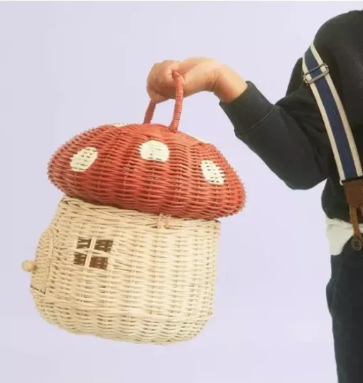 Rattan Mushroom Basket - Red