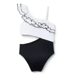 Recycled Cutout Ruffle Shoulder Swimsuit