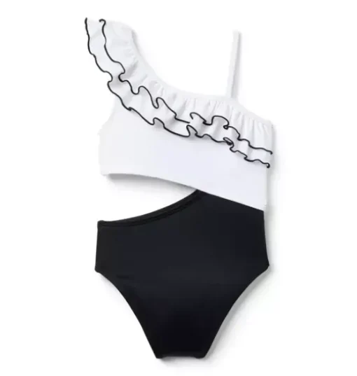 Recycled Cutout Ruffle Shoulder Swimsuit