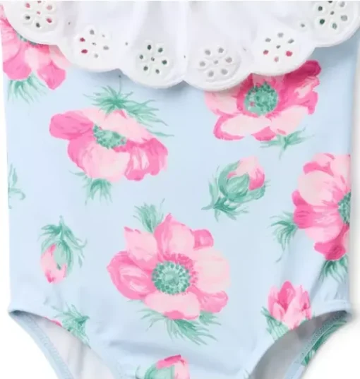 Recycled Floral Eyelet Ruffle Swimsuit