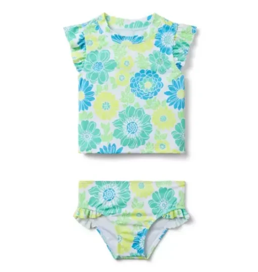 Recycled Floral Rash Guard Swimsuit