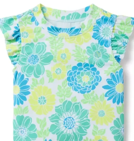 Recycled Floral Rash Guard Swimsuit