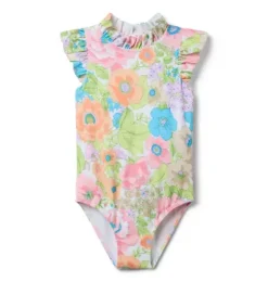 Recycled Floral Ruffle Collar Swimsuit