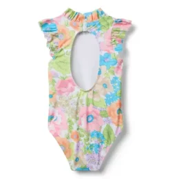 Recycled Floral Ruffle Collar Swimsuit
