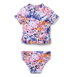 Recycled Floral Ruffle Rash Guard Swimsuit