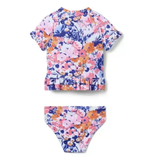 Recycled Floral Ruffle Rash Guard Swimsuit