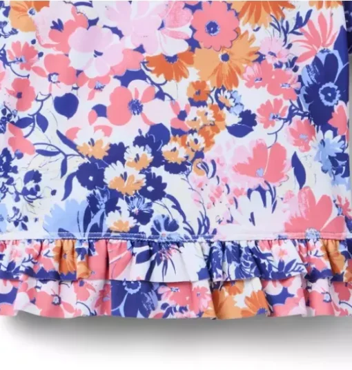 Recycled Floral Ruffle Rash Guard Swimsuit
