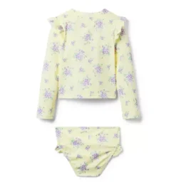 Recycled Floral Ruffle Rash Guard Swimsuit