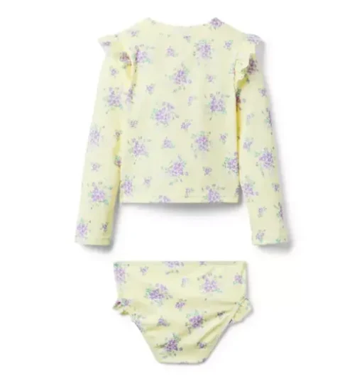 Recycled Floral Ruffle Rash Guard Swimsuit