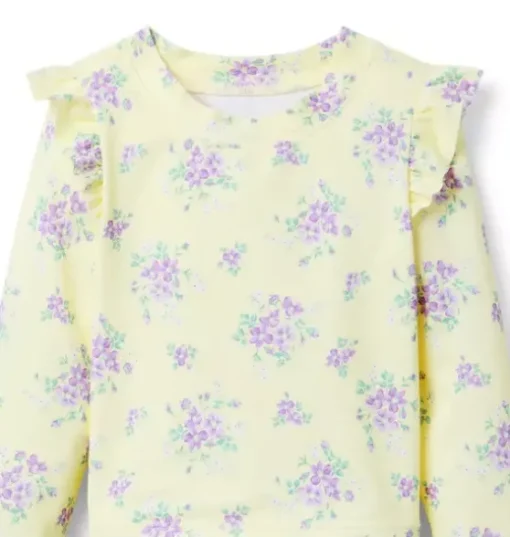 Recycled Floral Ruffle Rash Guard Swimsuit