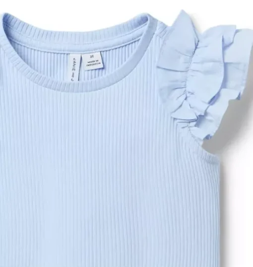 Ribbed Ruffle Sleeve Top