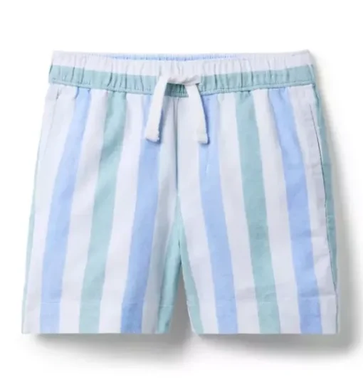 Striped Linen-Cotton Pull-On Short